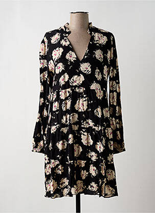 Robe mi-longue imprimé fleurs manches longues noir CHATTAWAK femme
