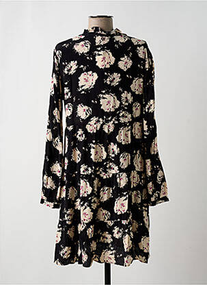Robe mi-longue imprimé fleurs manches longues noir CHATTAWAK femme