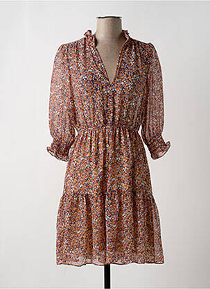 Robe mi-longue imprimé fleurs manches 3/4 orange CHATTAWAK femme