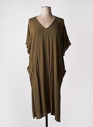 Robe mi-longue tissage crêpe manches courtes vert MAT. femme
