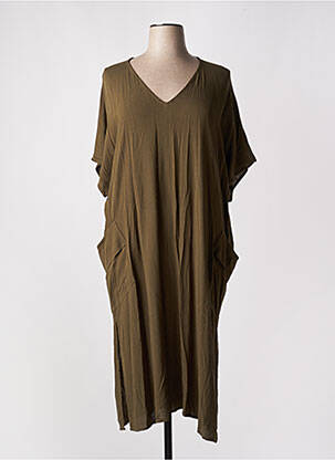 Robe mi-longue tissage crêpe manches courtes vert MAT. femme
