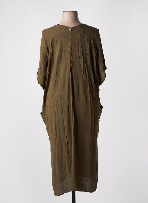 Robe mi-longue tissage crêpe manches courtes vert MAT. femme