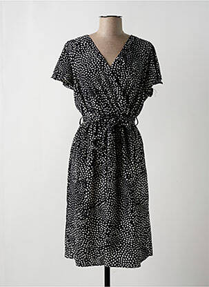 Robe mi-longue tissage crêpe manches courtes noir C'FLO femme