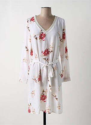 Robe mi-longue imprimé fleurs manches longues blanc BY ONE femme