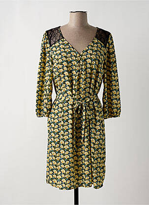 Robe mi-longue imprimé fleurs manches 3/4 jaune AKOZ DE TOI femme