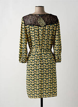 Robe mi-longue imprimé fleurs manches 3/4 jaune AKOZ DE TOI femme