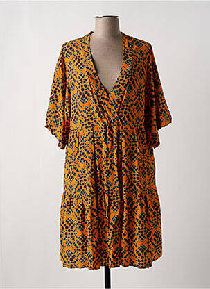 Robe mi-longue coupe fluide manches longues orange JUSTMINE femme