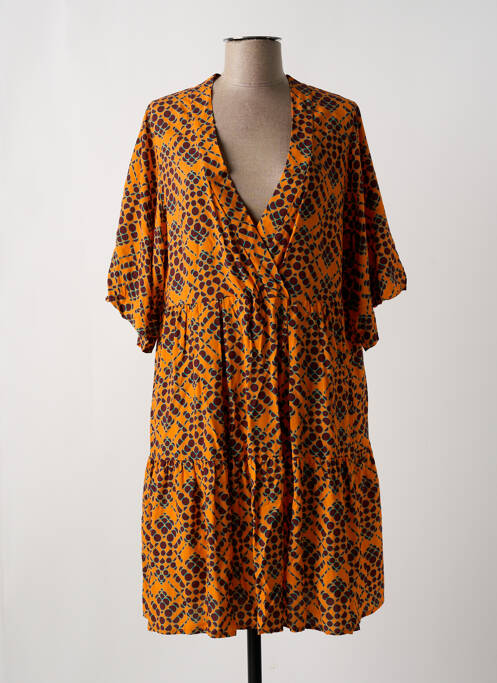 Robe mi-longue coupe fluide manches longues orange JUSTMINE femme