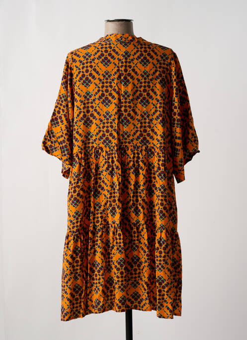 Robe mi-longue coupe fluide manches longues orange JUSTMINE femme