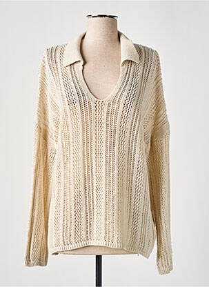 Pull maille ajourée manches longues beige SUMMUM femme