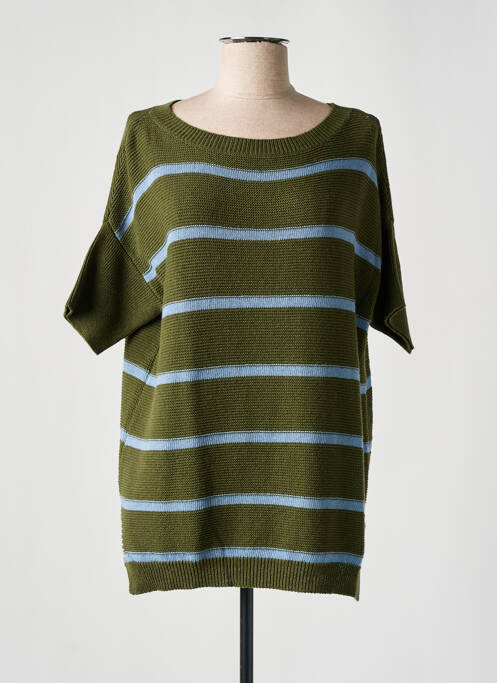 Pull coupe cintrée manches courtes vert O'MER femme