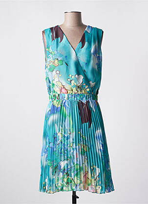 Robe mi-longue coupe fluide sans manche bleu CHRISTINE LAURE femme