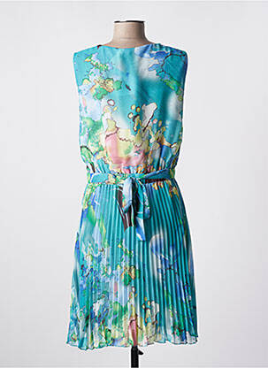 Robe mi-longue coupe fluide sans manche bleu CHRISTINE LAURE femme