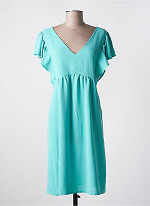 Robe mi-longue tissage crêpe manches courtes bleu JULIE GUERLANDE femme