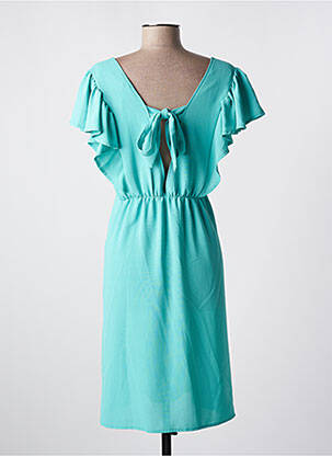 Robe mi-longue tissage crêpe manches courtes bleu JULIE GUERLANDE femme