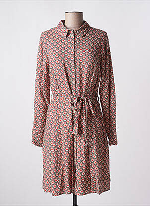 Robe mi-longue imprimé fleurs manches longues rouge C'EST BEAU LA VIE femme
