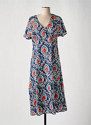 Robe mi-longue imprimé fantaisie manches courtes bleu LA FIANCÉE femme