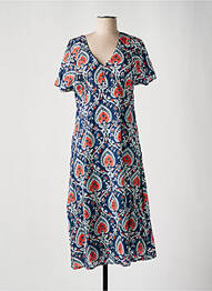 Robe mi-longue imprimé fantaisie manches courtes bleu LA FIANCÉE femme