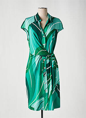 Robe mi-longue imprimé fantaisie manches courtes vert K-DESIGN femme