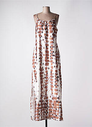 Robe longue imprimé fantaisie fines bretelles marron ESTEL COLLECTION femme