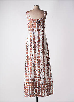 Robe longue imprimé fantaisie fines bretelles marron ESTEL COLLECTION femme