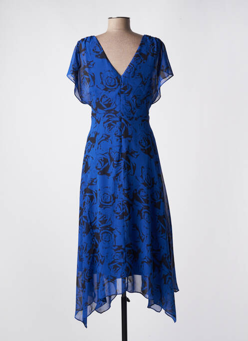 Robe mi-longue coupe fluide manches courtes bleu ESPRIT femme