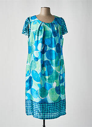 Robe mi-longue imprimé fantaisie manches courtes bleu ESTEL COLLECTION femme