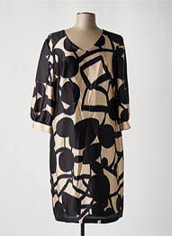 Robe mi-longue imprimé fantaisie manches courtes noir ESTEL COLLECTION femme