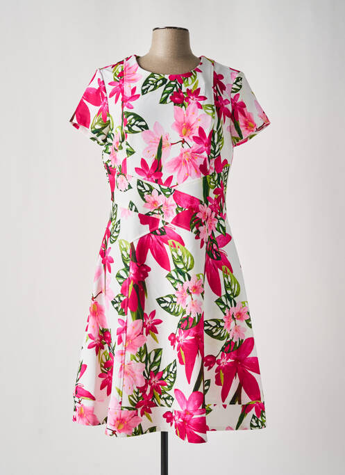 Robe mi-longue imprimé fantaisie manches courtes rose JOSEPH RIBKOFF femme
