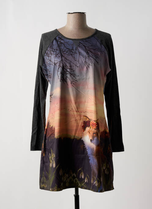 Robe courte manches longues manches longues gris YUMI femme
