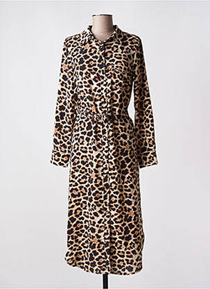 Robe mi-longue coupe fluide manches longues beige GRACE & MILA femme