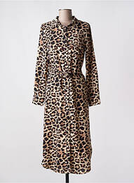 Robe mi-longue coupe fluide manches longues beige GRACE & MILA femme