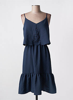 Robe mi-longue tissage crêpe fines bretelles bleu ICHI femme