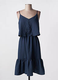 Robe mi-longue tissage crêpe fines bretelles bleu ICHI femme