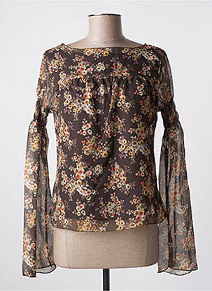 Blouse légère et transparente manches longues marron CHEYENNE femme