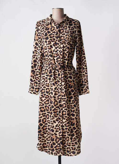 Robe mi-longue coupe fluide manches longues beige GRACE & MILA femme