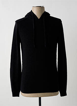 Sweat-shirt à capuche col rond manches longues noir WOOL & CO homme