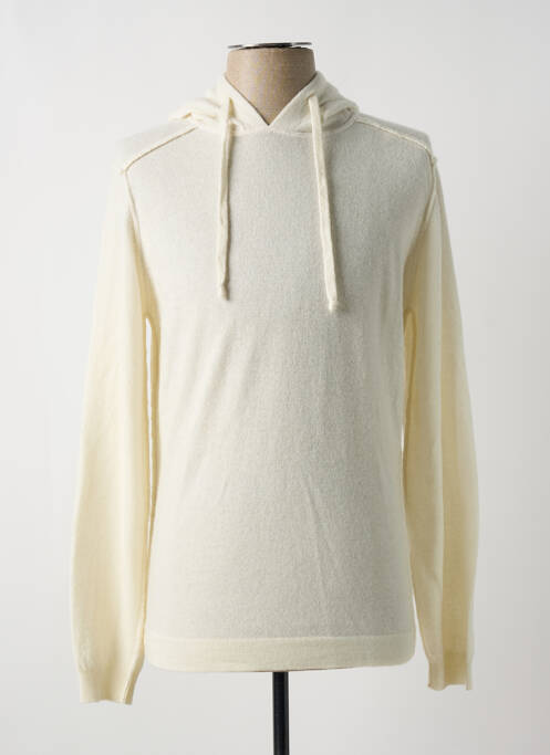 Sweat-shirt à capuche col rond manches longues beige WOOL & CO homme