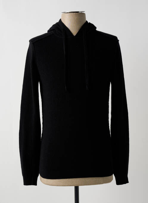 Sweat-shirt à capuche col rond manches longues noir WOOL & CO homme