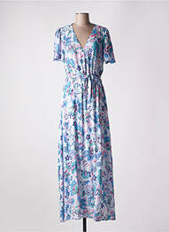 Robe longue imprimé fleurs manches courtes bleu C'EST BEAU LA VIE femme