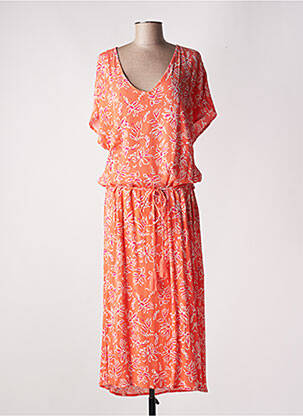 Robe longue manches courtes manches courtes orange ÉTYMOLOGIE femme