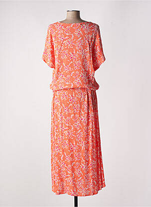 Robe longue imprimé fleurs manches courtes orange ÉTYMOLOGIE femme