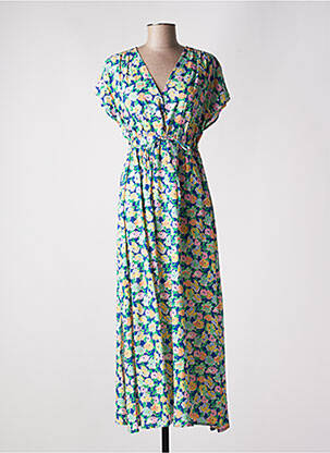 Robe longue coupe évasée manches courtes bleu C'EST BEAU LA VIE femme