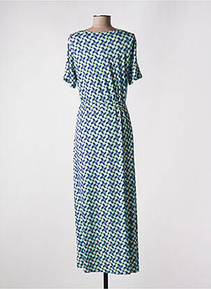 Robe longue imprimé fantaisie manches courtes bleu SURKANA femme