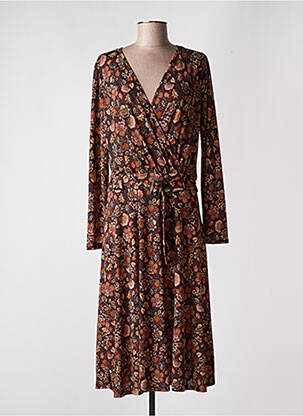 Robe mi-longue imprimé fleurs manches longues marron DIANE LAURY femme