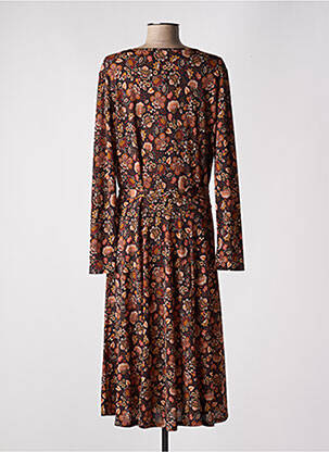 Robe mi-longue imprimé fleurs manches longues marron DIANE LAURY femme