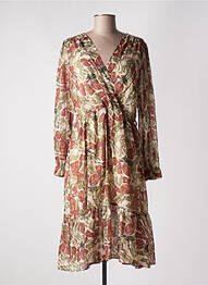 Robe mi-longue imprimé fantaisie manches longues vert CHERRY PARIS femme