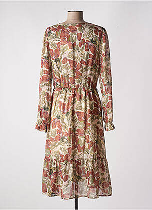 Robe mi-longue imprimé fantaisie manches longues vert CHERRY PARIS femme