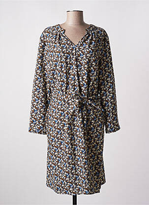 Robe mi-longue imprimé fleurs manches longues bleu CHRISTY femme
