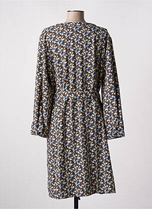 Robe mi-longue imprimé fleurs manches longues bleu CHRISTY femme